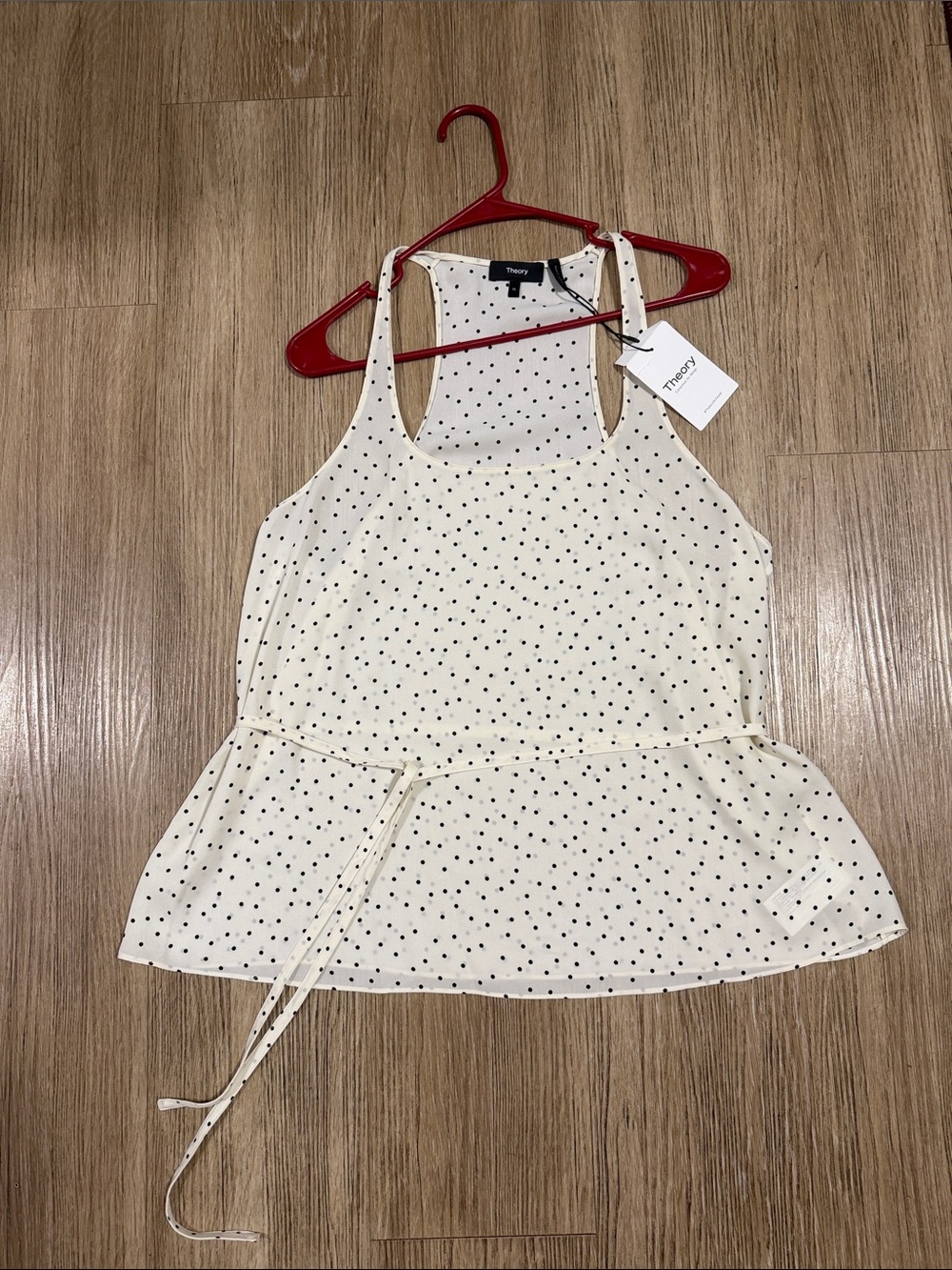 Theory Tank blouse with Black Polka Dots size XL